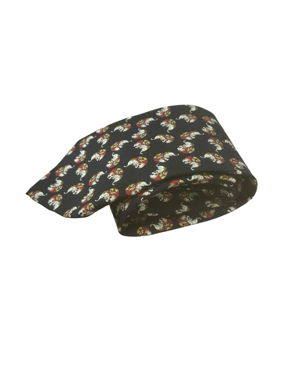 Salvatore Ferragamo Elephant Print 100% silk Tie Black Italy Designer whimsical